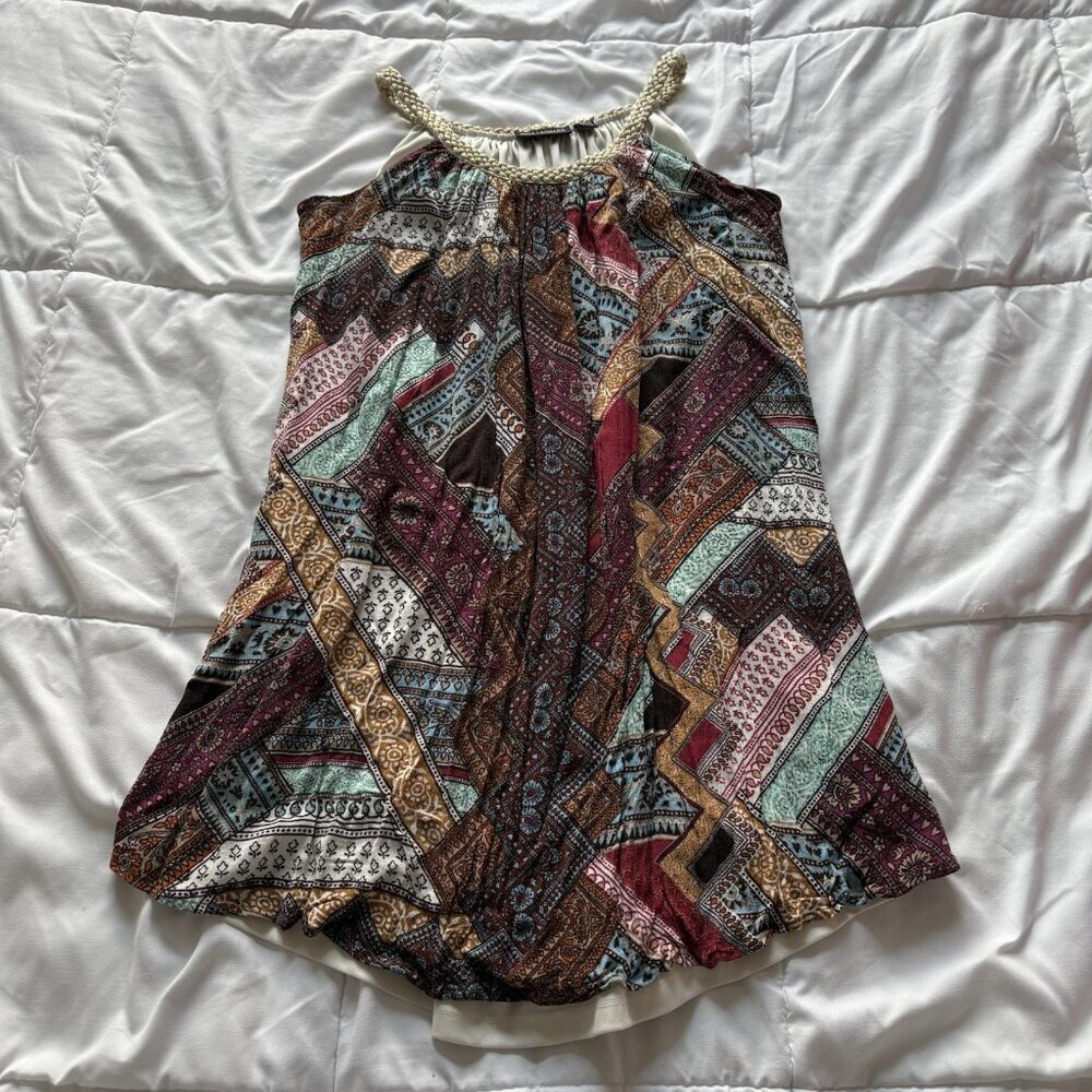 Nina Leonard Womens Size Small Patchwork Mini Dress Lined‎ Flowy Boho Hippie Y2K